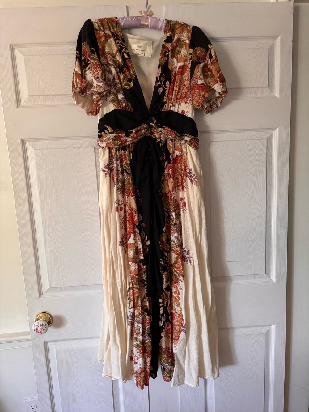 Anthropologie Floral Maxi Dress in Black & Cream with pockets - Picture 2 of 2
